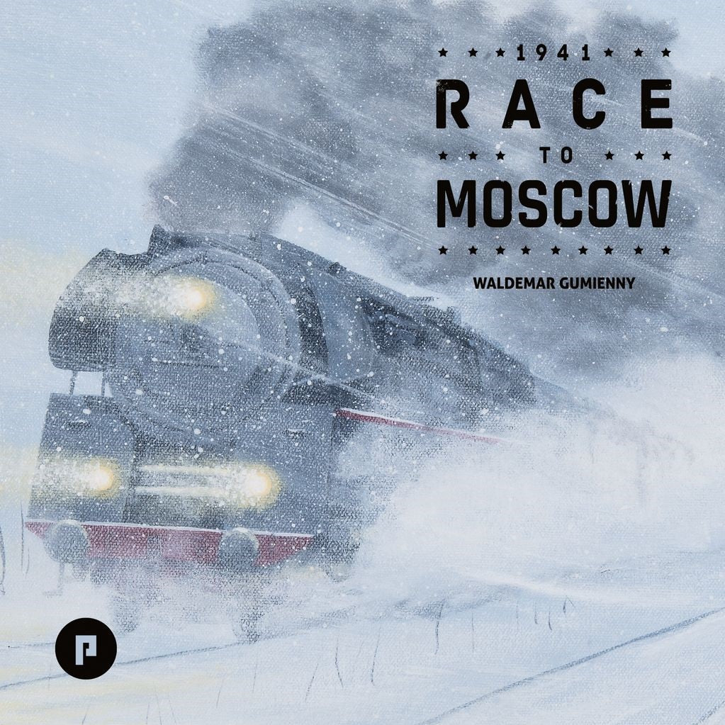 A black steam train races through a blizzard, capturing the drama of WWII. Bold text reads: 1941: Race to Moscow by Phalanx, with swirling snow partly hiding advancing German Army groups.