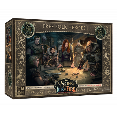 Box for A Song of Ice & Fire Free Folk Heroes I by Cool Mini Or Not, showing illustrated Free Folk Heroes at a strategy table with ornate borders and fantasy artwork.