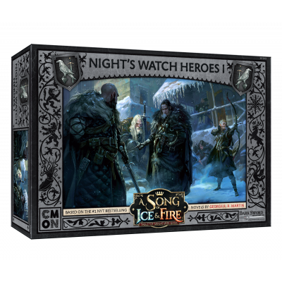 The Cool Mini Or Not A Song of Ice & Fire Night's Watch Heroes I box features Night’s Watch characters in dark cloaks, armed and standing in snow before a fortress; includes Unit Attachments.