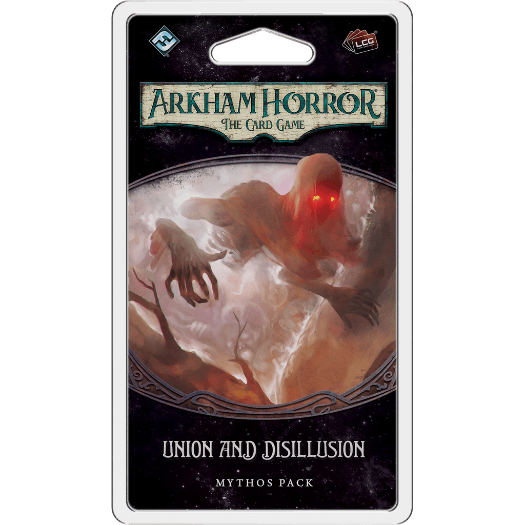 The Arkham Horror: The Card Game: Union and Disillusion Mythos Pack by Fantasy Flight Games is part of The Circle Undone cycle, featuring a cover with a ghostly monster with glowing red eyes and outstretched claws.