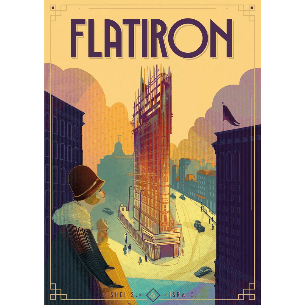 The ludonova Flatiron poster features a vintage scene of the Flatiron Building under construction, with a woman in 1920s fashion watching Manhattan’s skyscraper rise. “FLATIRON” is displayed at the top.