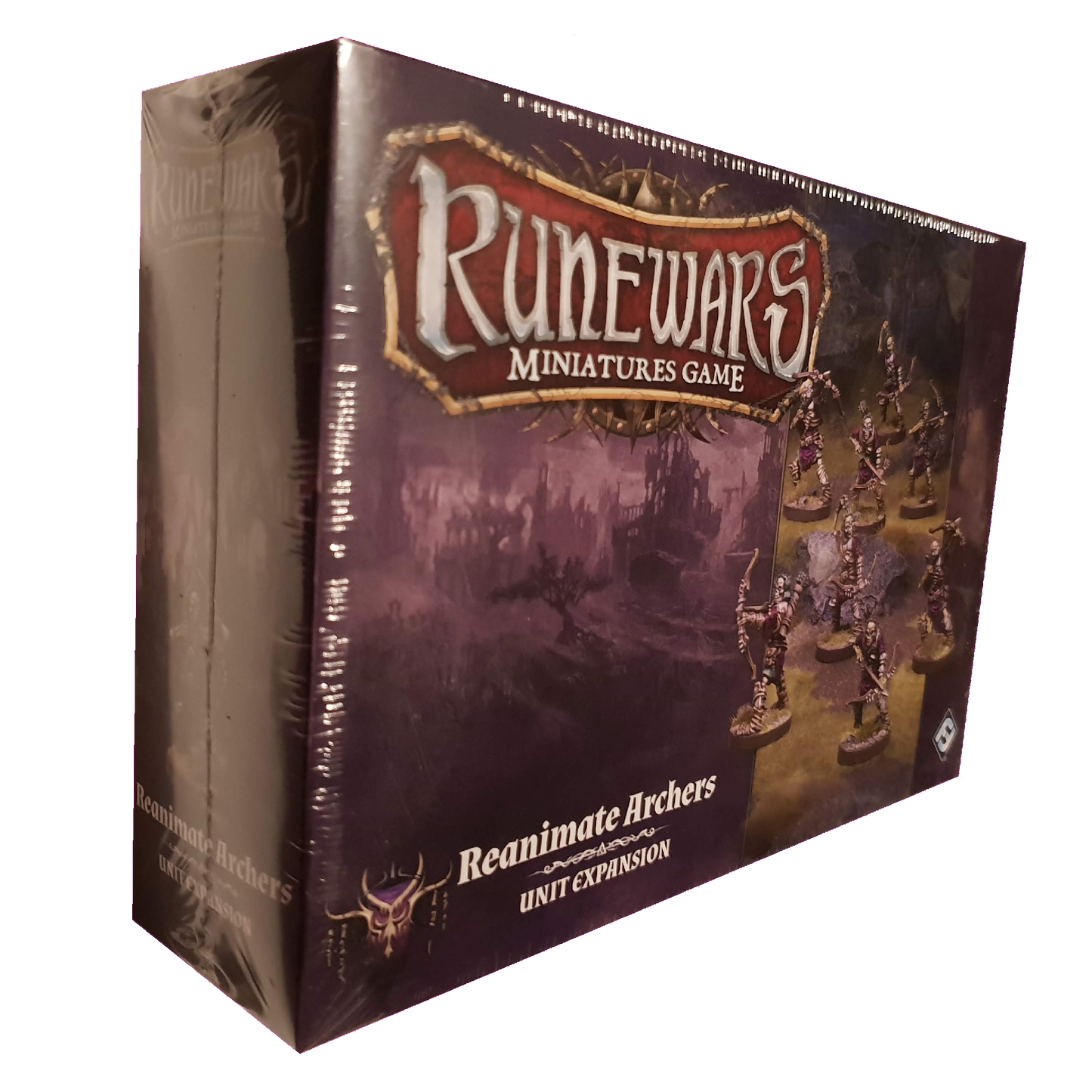 A sealed box of Fantasy Flight Games RuneWars Reanimate Archers Unit Expansion, featuring undead archers—ideal for growing your RuneWars army.