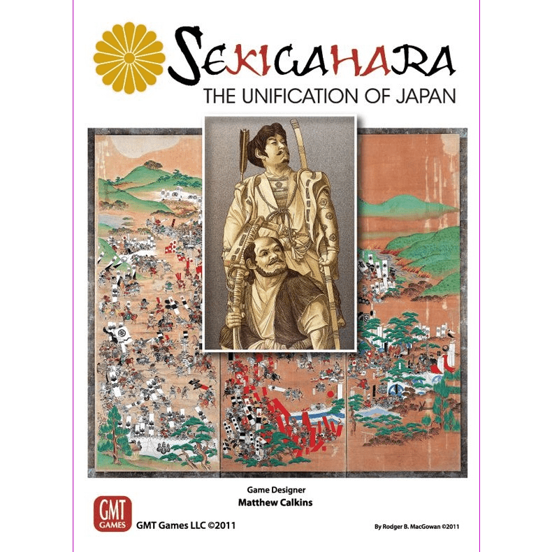 Box cover for Sekigahara: The Unification of Japan by GMT Games, showing a samurai with spear over another, set against a traditional battle scene—a striking homage to Tokugawa Ieyasu and this historical strategy game.