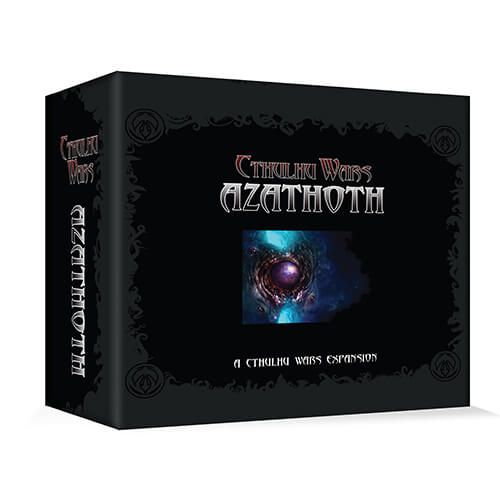 A black game box from Petersen Games, titled "Cthulhu Wars: Azathoth Expansion," displays eerie artwork of a glowing cosmic eye shrouded in shadows and labelled as an expansion for Cthulhu Wars.