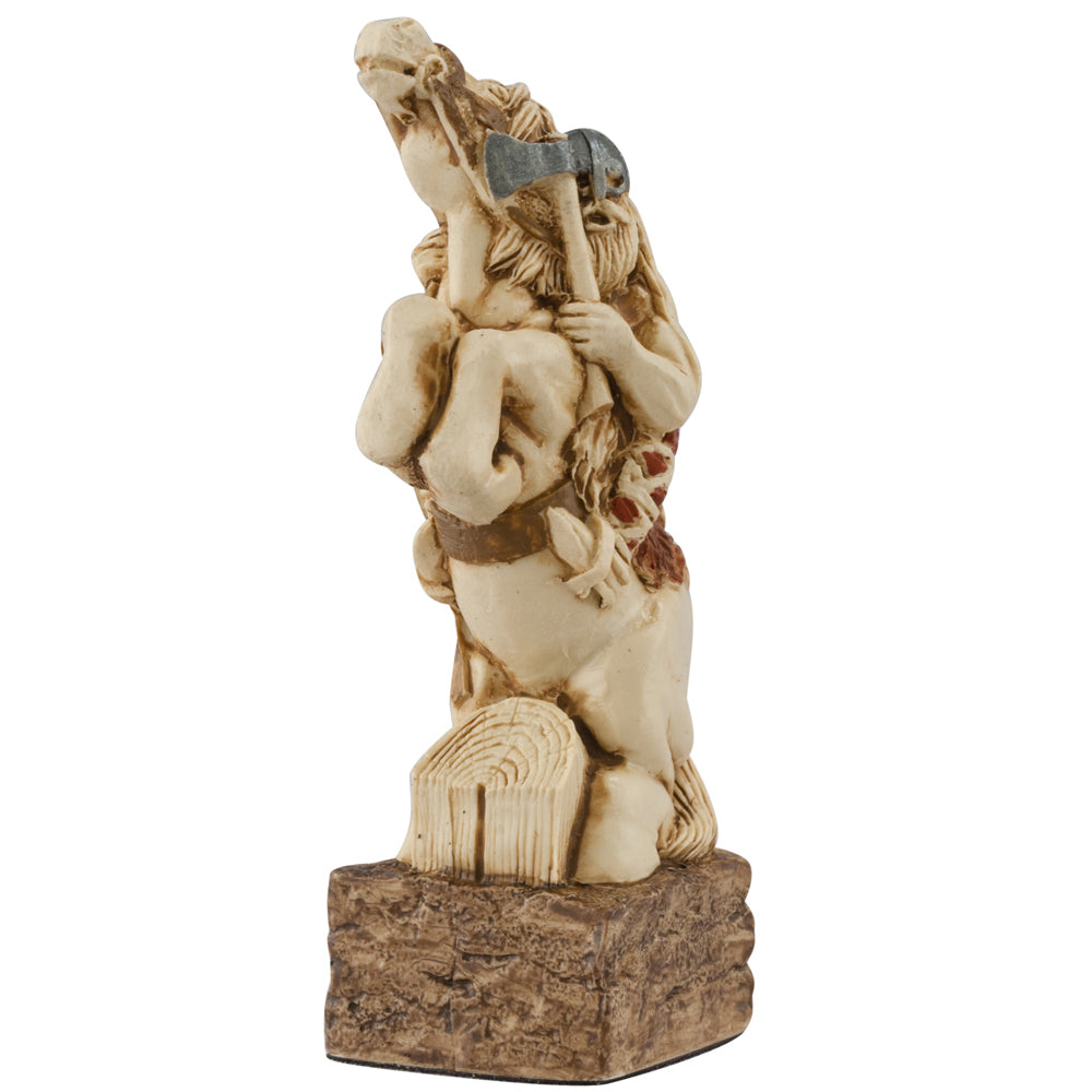 From Studio Anne Carlton Games, this Celtic & Viking Hand-painted Chess Pieces Set includes a centaur with raised axe, lifted front legs, and detailed mane and tail, inspired by Celtic chess pieces and set on a wood-textured base.