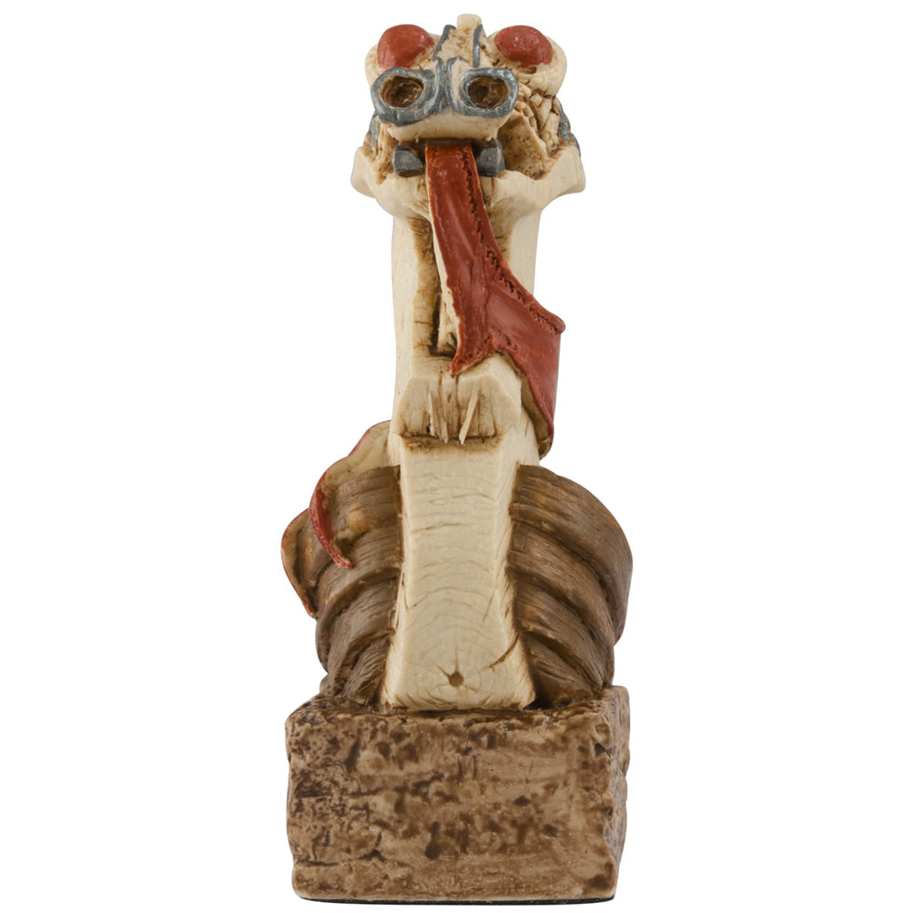 A hand-painted creature figurine with large eyes, a long tongue, and a brown segmented body stands on a textured base—ideal for fans of unique chess pieces from the Celtic & Viking Set by Studio Anne Carlton Games.