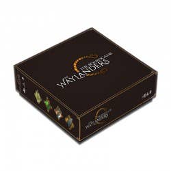 A square, black Eclipse Editorial board game box titled The Waylanders features gold accents and character art on the sides—ideal for strategy game fans—shown at an angle on a white background.