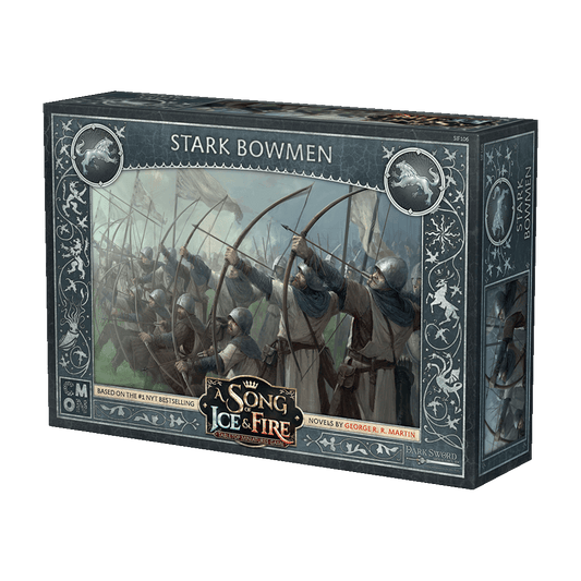 A Song of Ice & Fire Stark Bowmen by Cool Mini Or Not features armored archers as a long-range unit, with packaging displaying house sigils and inspired by George R.R. Martin’s novels.