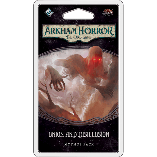 The Arkham Horror: The Card Game: Union and Disillusion Mythos Pack by Fantasy Flight Games is part of The Circle Undone cycle, featuring a cover with a ghostly monster with glowing red eyes and outstretched claws.