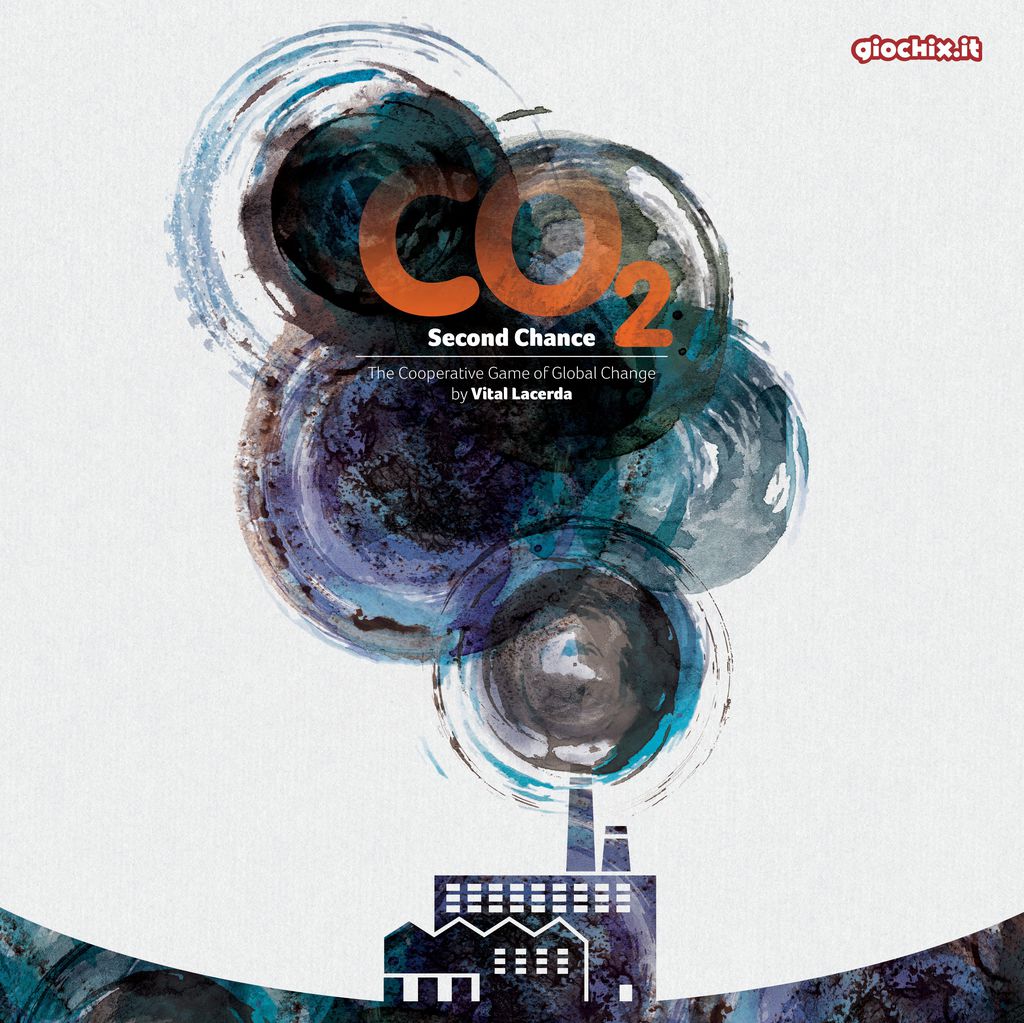 An abstract image of dark smoke clouds forming "CO₂" above a factory emphasizes clean energy, featuring the subtitle CO2 Second Chance by Stronghold Games and the brand logo in the top right corner.