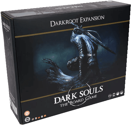 A box for Steamforged Games' Dark Souls: The Board Game: Darkroot Expansion, showcasing dark, moody art of Artorias—an imposing armored figure with a tattered cloak and sword.
