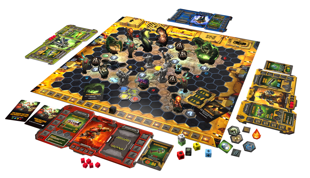 Deep Rock Galactic: The Board Game 2nd Edition by MOOD Publishing immerses players in cooperative sci-fi adventures with a hex grid, miniatures, cards, dice, and tokens—capturing the thrill of dwarf miners on strategic tabletop missions.