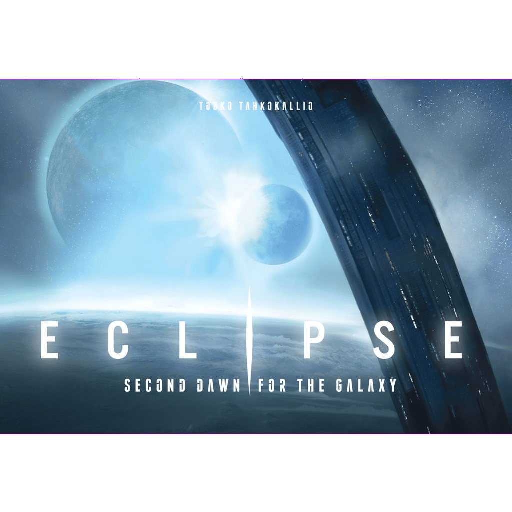 A massive space station orbits a planet lit by a bright star and moon. The text reads “Eclipse: Second Dawn for the Galaxy Bundle” by Lautapelit, showcasing this epic strategy board game in a stunning sci-fi scene.