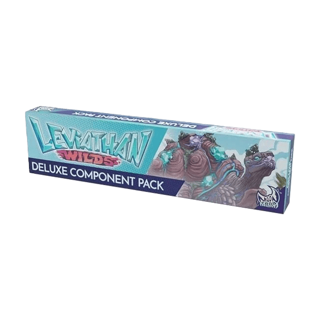 Rectangular Leviathan Wilds Deluxe Component Pack box by Moon Crab Games features fantasy art of a giant creature and armored figures; includes game upgrades; brand logo appears in the corner on a white background.
