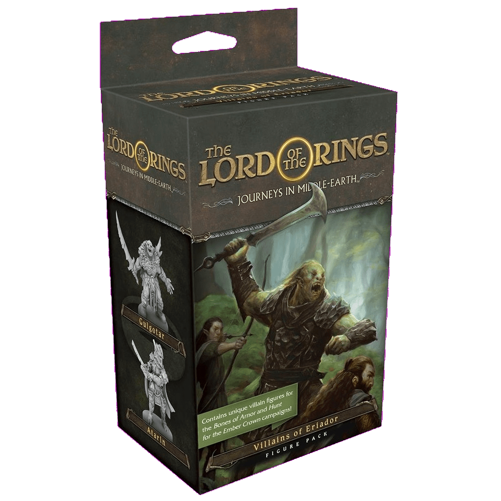 The Lord of the Rings Journeys in Middle-Earth Villains of Eriador Figure Pack by Fantasy Flight Games features detailed tabletop miniatures and official game artwork.