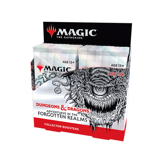 The Magic The Gathering: Adventures in the Forgotten Realms Collector's Booster Display (12 Packs) by Wizards of the Coast features bold fantasy artwork, making it an ideal choice for fans and collectors.
