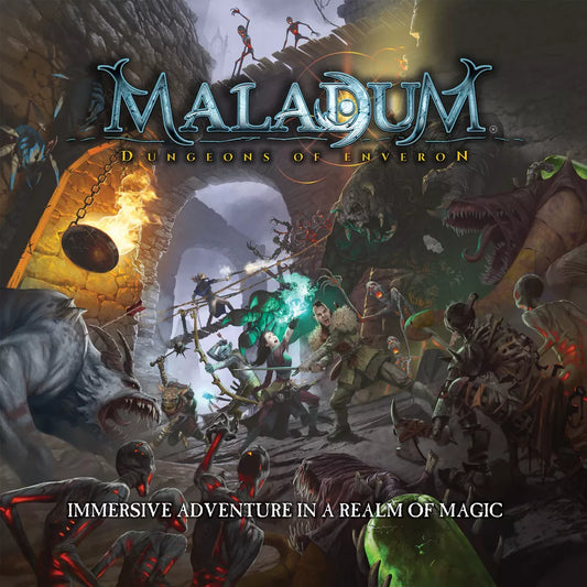 Experience Maladum: Dungeons of Enveron by Battle Systems Ltd—an immersive fantasy miniatures board game where heroes battle beasts, face skeletons, and explore dark dungeons in thrilling 3D adventures.