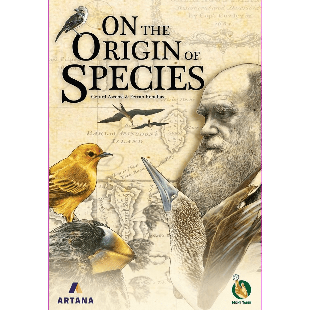 The cover of On the Origin of Species by Artana features a sketch of Charles Darwin, his Beagle journey map, various birds, and the title, with Artana’s logo displayed at the bottom.