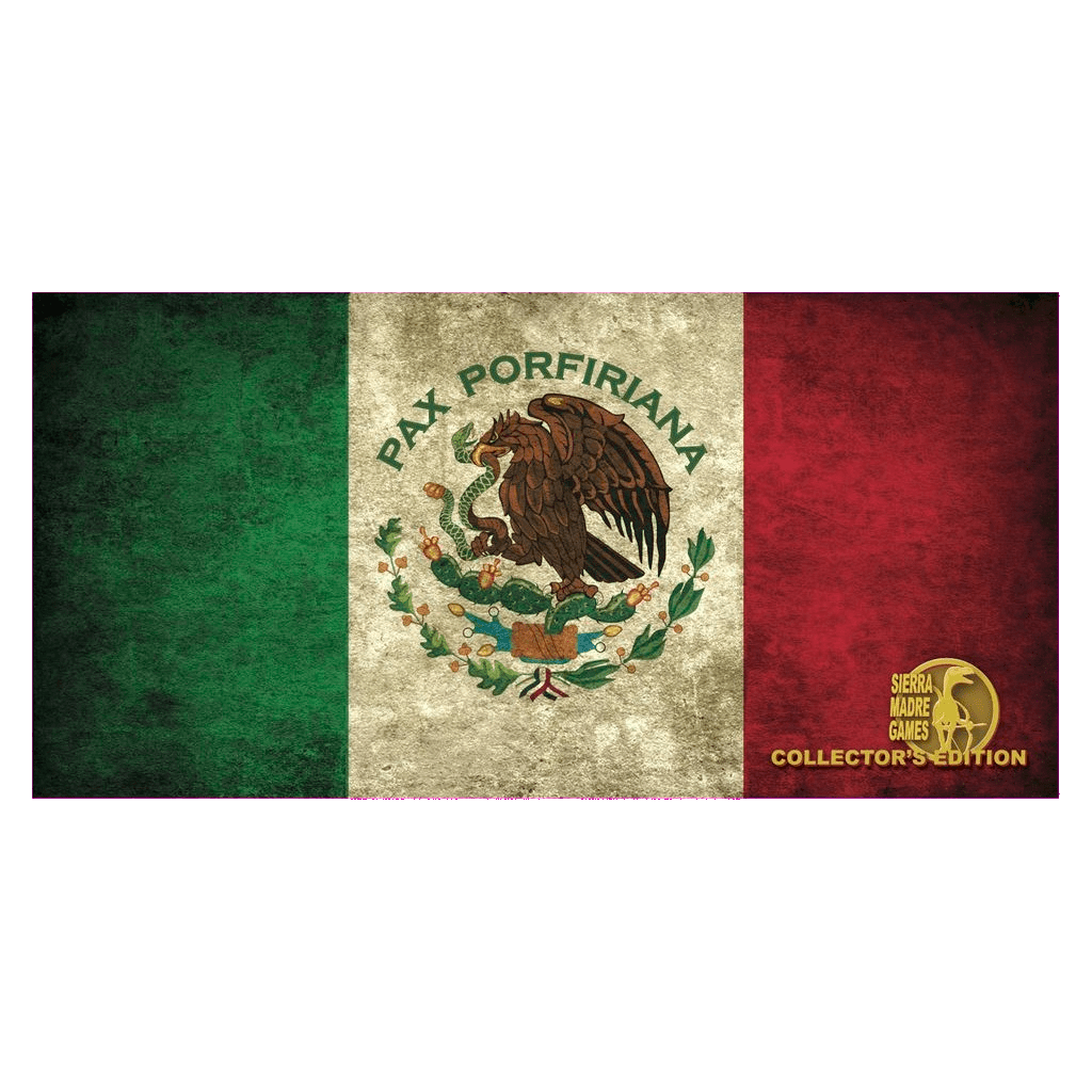 The Pax Porfiriana Collector's Edition by Ion Game Design features a vintage-style Mexican flag with "Pax Porfiriana" above the eagle and a gold Collector's Edition logo in the lower right, adding an exclusive touch.
