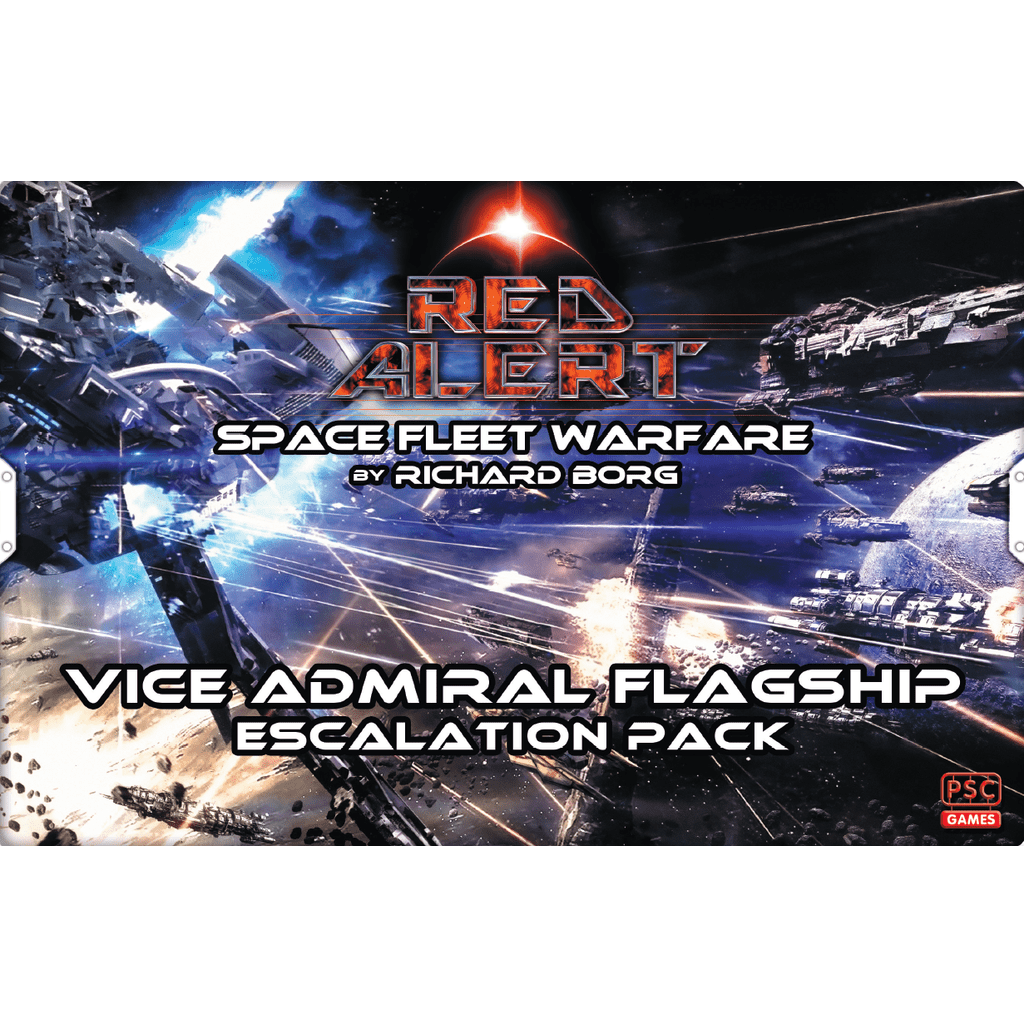 A dramatic space battle rages as starships fire amid explosions. Text: Red Alert: Space Fleet Warfare – Vice Admiral Flagship Escalation Pack. PSC Games logo appears in the bottom right corner.