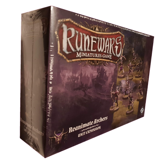 A sealed box of Fantasy Flight Games RuneWars Reanimate Archers Unit Expansion, featuring undead archers—ideal for growing your RuneWars army.