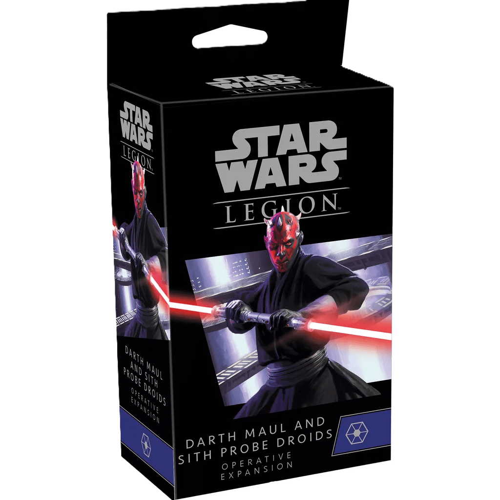 The Gamer's Dream Star Wars: Legion – Darth Maul and Sith Probe Droids Operative Expansion features box art of Darth Maul with his double-bladed red lightsaber—a must-have addition for any Star Wars Legion fan.