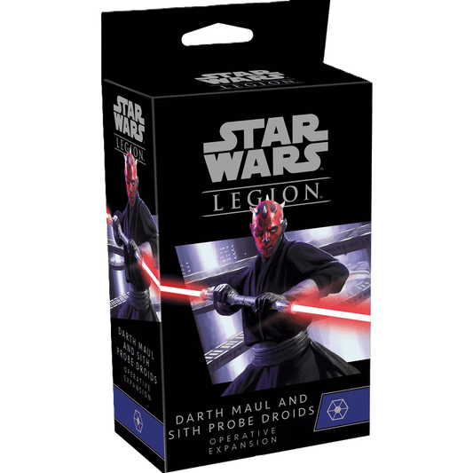 The Gamer's Dream Star Wars: Legion – Darth Maul and Sith Probe Droids Operative Expansion features box art of Darth Maul with his double-bladed red lightsaber—a must-have addition for any Star Wars Legion fan.