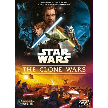 The Star Wars: The Clone Wars (Pandemic System) game by Z-Man Games features Obi-Wan Kenobi, Anakin Skywalker, Yoda, Ahsoka Tano, and clone troopers—enjoy a thrilling cooperative strategy adventure inspired by the Clone Wars saga.