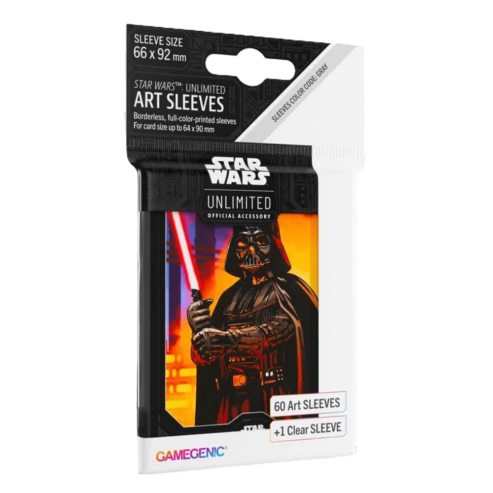 Gamegenic Star Wars: Unlimited Art Sleeves Darth Vader – pack includes 60 art sleeves plus 1 clear sleeve (66 x 92 mm), ideal TCG accessories for card protection featuring Darth Vader with his red lightsaber.