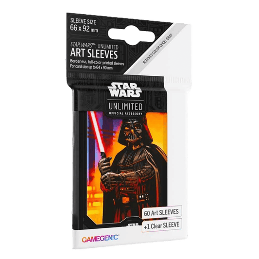 Gamegenic Star Wars: Unlimited Art Sleeves Darth Vader – pack includes 60 art sleeves plus 1 clear sleeve (66 x 92 mm), ideal TCG accessories for card protection featuring Darth Vader with his red lightsaber.
