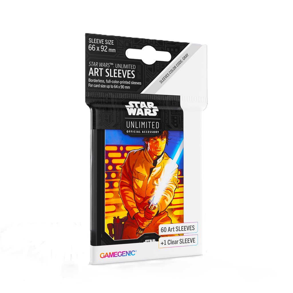 Protect your cards with Gamegenic’s Star Wars: Unlimited Art Sleeves Luke Skywalker, featuring Luke with a lightsaber. Includes 60 card sleeves plus 1 clear sleeve, ideal for standard-sized gaming cards.