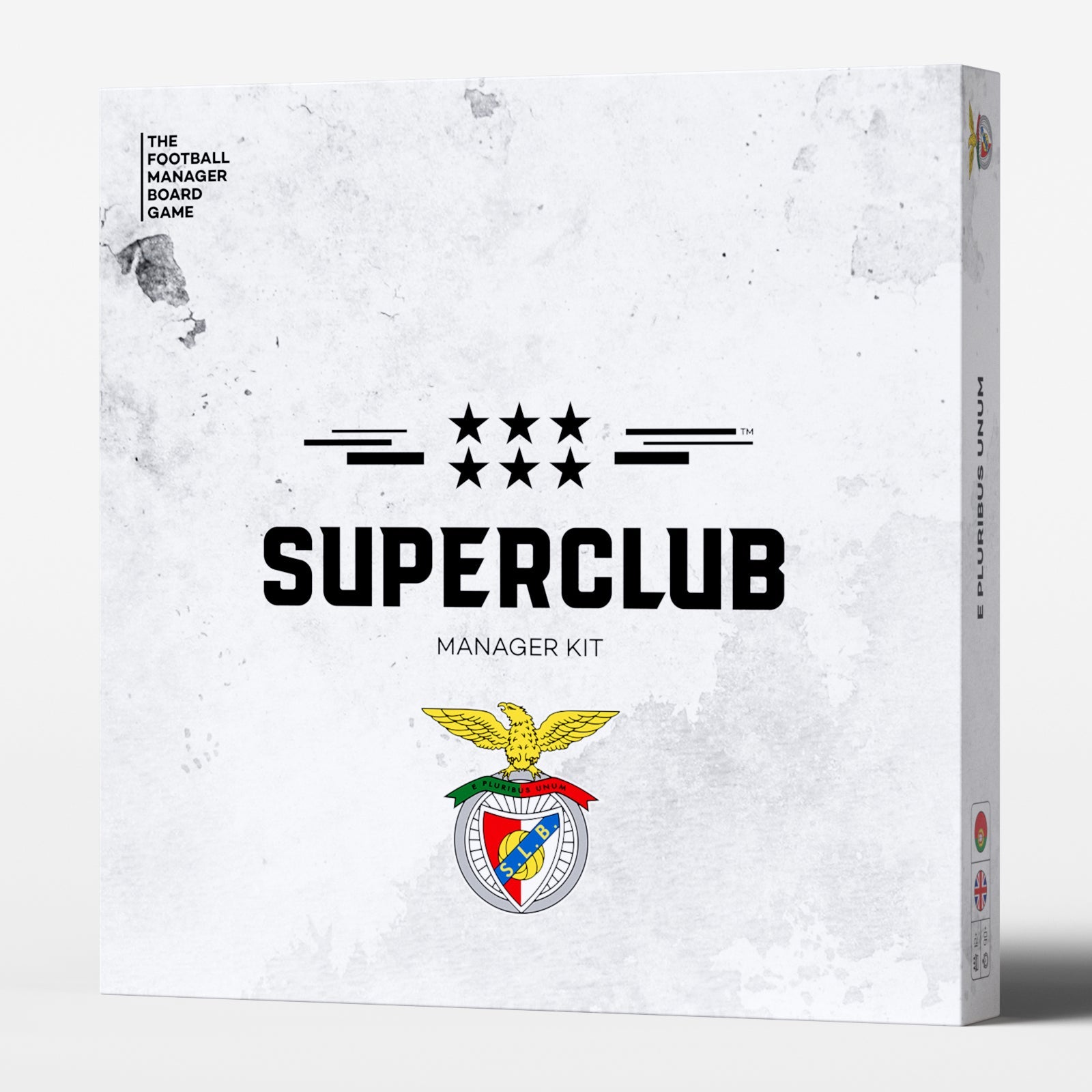 Box for the Superclub: SL Benfica Manager Kit by Superclub, showcasing the SL Benfica logo, six black stars, and a clean white background with black text—ideal for fans imagining victory at Estádio da Luz.