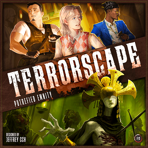 Four characters appear above the bold title Terrorscape Bundle from ICE Makes. Below them stands an ancient figure with a golden headdress and bandaged eyes, signature elements of this asymmetric horror game, reaching menacingly toward the viewer.