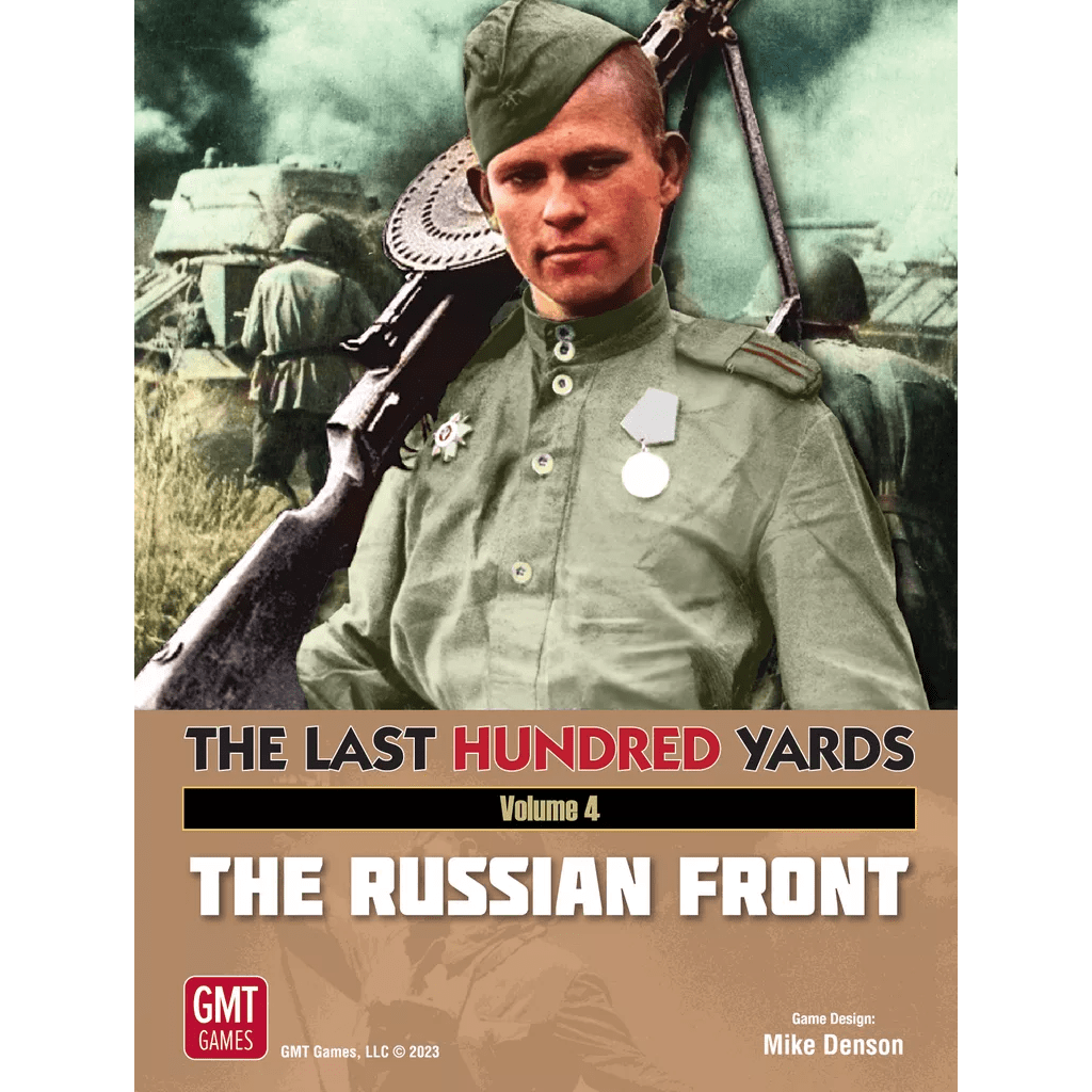 A young WWII soldier stands before artillery and troops. The Last Hundred Yards: Volume 4 – The Russian Front Expansion by GMT Games puts you in the action of Operation Bagration.