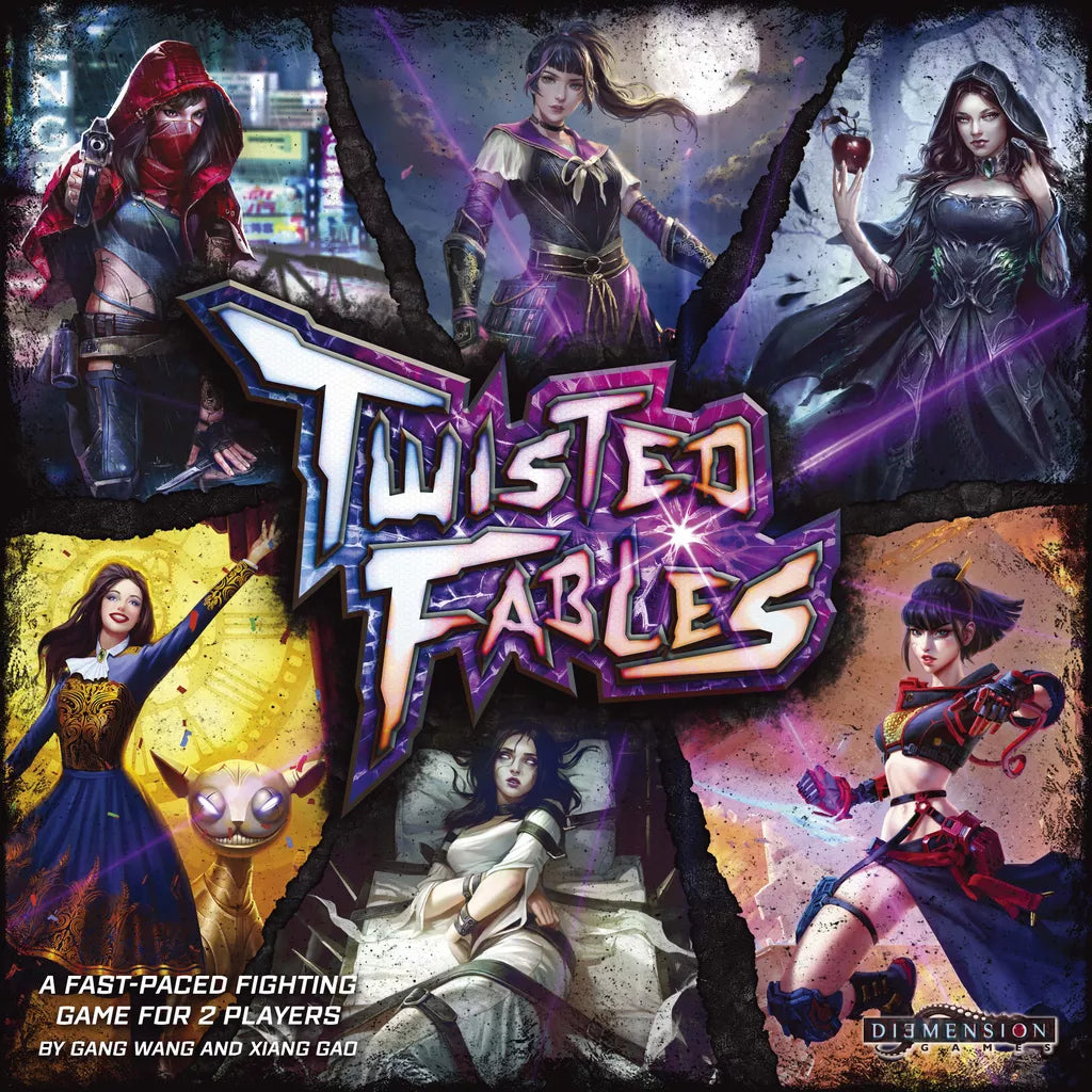 Box art for Twisted Fables: Epic Collection by Diemension Games, showing five stylized female characters in dynamic poses with unique costumes and weapons against a dark, dramatic background around the game’s logo.