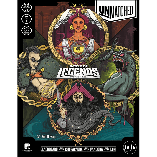 Cover of 'Battle of Legends Volume Three' featuring illustrated characters with 'Unmatched' branding.