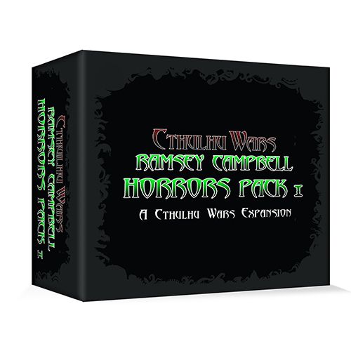 The Cthulhu Wars: Ramsey Campbell Horrors Pack 1 by Petersen Games comes in a black box with bold green and red text plus a decorative border—a standout piece for any horror or Great Old Ones collection.